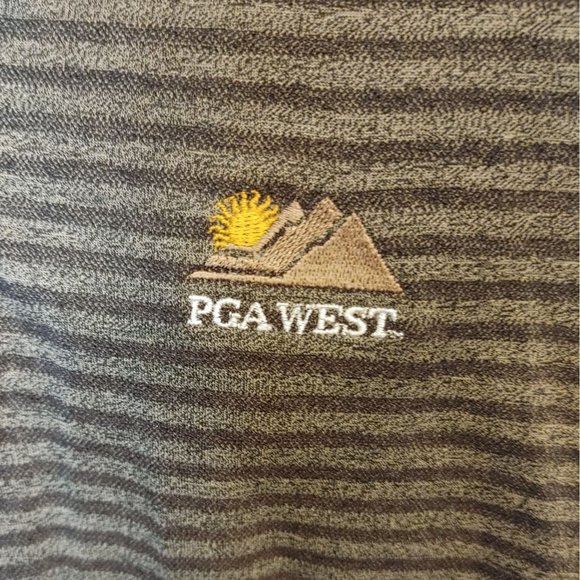 IZOD CLUB Mens M PGA West Embroidered Brown Striped Golf Polo Short Sleeve Shirt - Picture 4 of 4